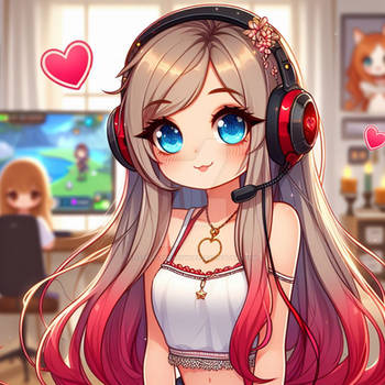 Girl gamer cartoon digital illustration