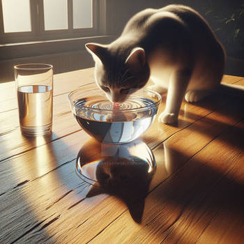 Cat drinks water digital illustration