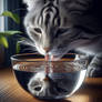 Cat drinks water digital illustration