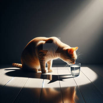 Cat drinks water digital illustration