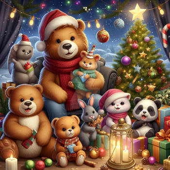 Christmas animals santa digital illustration