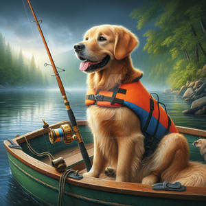 Dog goes fishing digital illustration