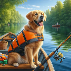 Dog goes fishing digital illustration