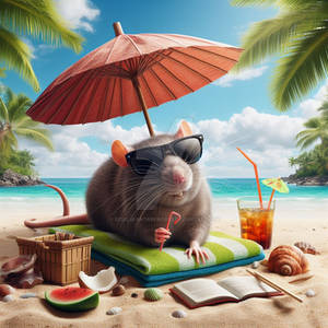 Rat goes on holiday digital illustration