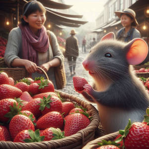 Mouse buys strawberry digital illustration