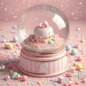 Pink snowglobe pastels digital illustration