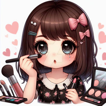 Sweet girl does makeup digital illustration portra