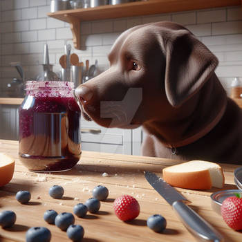 Dog eats jam digital illustration