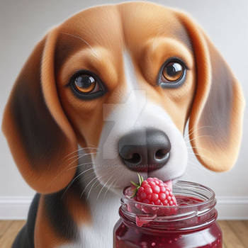 Dog eats jam digital illustration