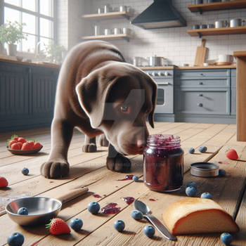 Dog eats jam digital illustration