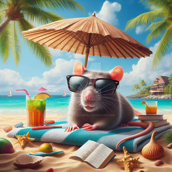 Rat on holiday digital illustration