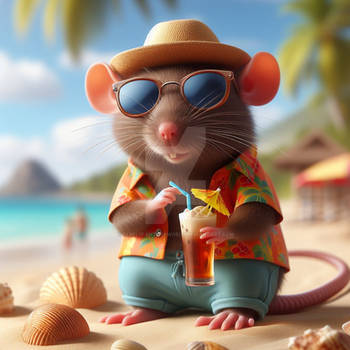 Rat on holiday digital illustration