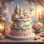 Lush decorated cake digital illustration