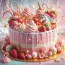 Lush decorated cake digital illustration