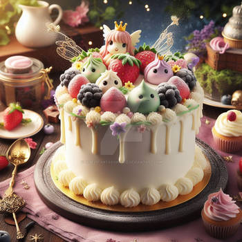 Lush decorated cake digital illustration