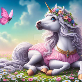 Cute romantic unicorn digital illustration