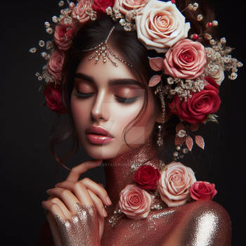 Girl with roses portrait 3D