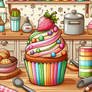 Colorful cartoon of a cupcake
