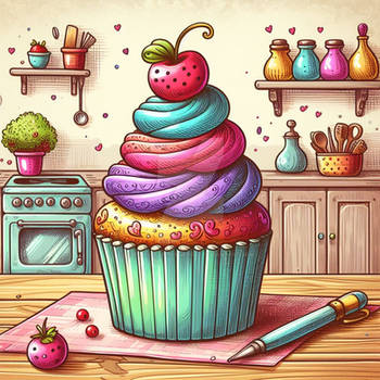 Colorful cartoon of a cupcake