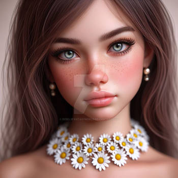 Girl with daisies digital illustration portrait