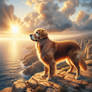 dog in sunset thoughtful digital illustration