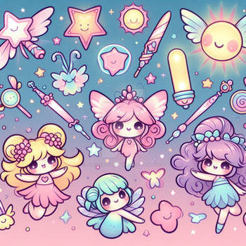 Girly fairies digital illustration