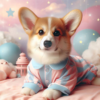 Cute corgi in pyjamas digital illustration