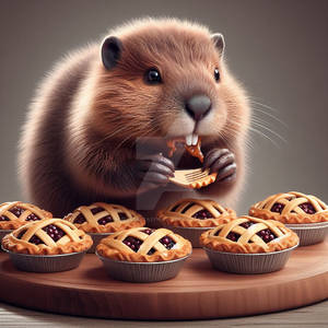 Beaver bakes a cake digital illustration