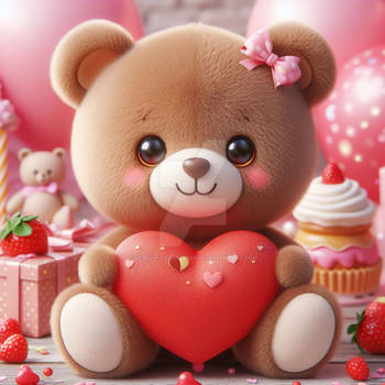 Sweet teddy bear heart digital illustration