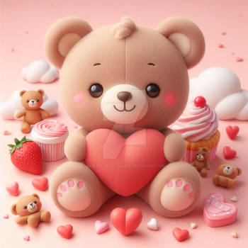 Sweet teddy bear heart digital illustration