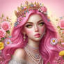 Princess with pink hair and crown digital