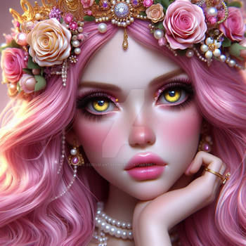 Princess with pink hair and crown digital