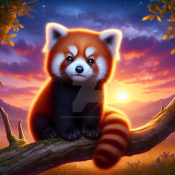 Red panda in the night digital illustration