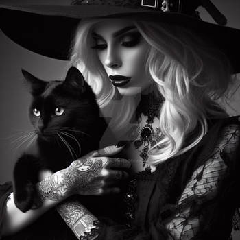 Black and white witch and a cat 3D