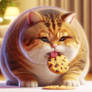 Fat cat eats a cookie digital illustration