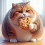 Fat cat eats a cookie digital illustration