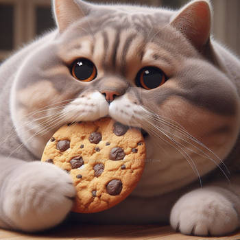 Fat cat eats a cookie digital illustration