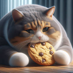 Fat cat eats a cookie digital illustration