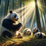 Panda eats bamboo digital illustration