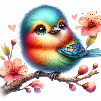 Colorful bird on branch digital illustration