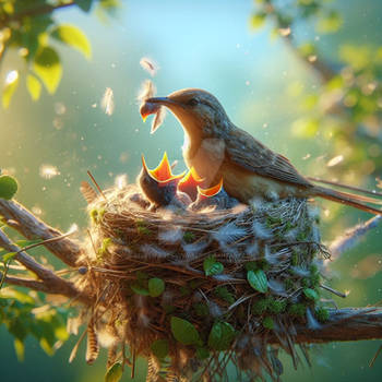 Birds in nest digital illustration