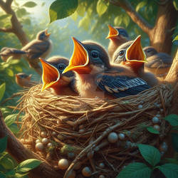 Birds in nest digital illustration