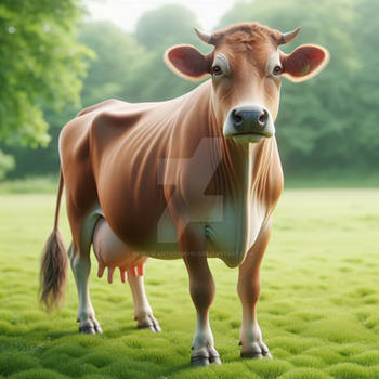 Cow with milk digital illustration