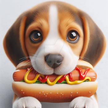 Dog with a hotdog digital illustration