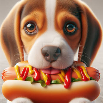 Dog with a hotdog digital illustration