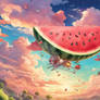 Flying watermelon wallpaper