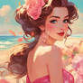 Pin up girl on the beach wallpaper