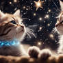 Sweet kittens in starry night wallpaper