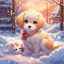 Sweet pets in winter digital illustration