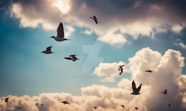 Birds flying over countryside wallpaper nature